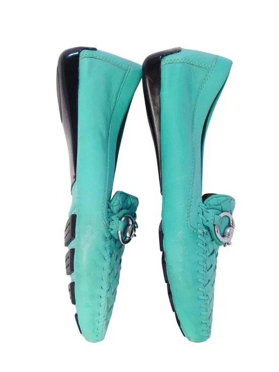 ROBERT ZUR Perlata $325 Aqua True Glove Leather Intrecciato Driving Loafers 7.5 - Picture 2 of 8